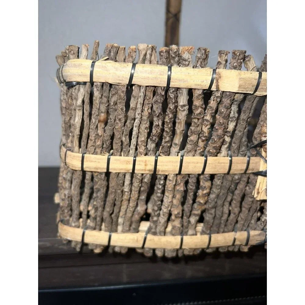 Rustic Twig/Stick Forest Basket 13x11x11” Handle Sturdy Well Made Cottage Easter